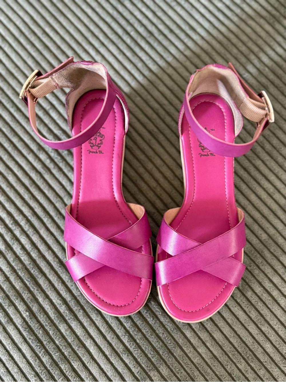 French Blu Magenta Ankle-Strap Wedge Sandals